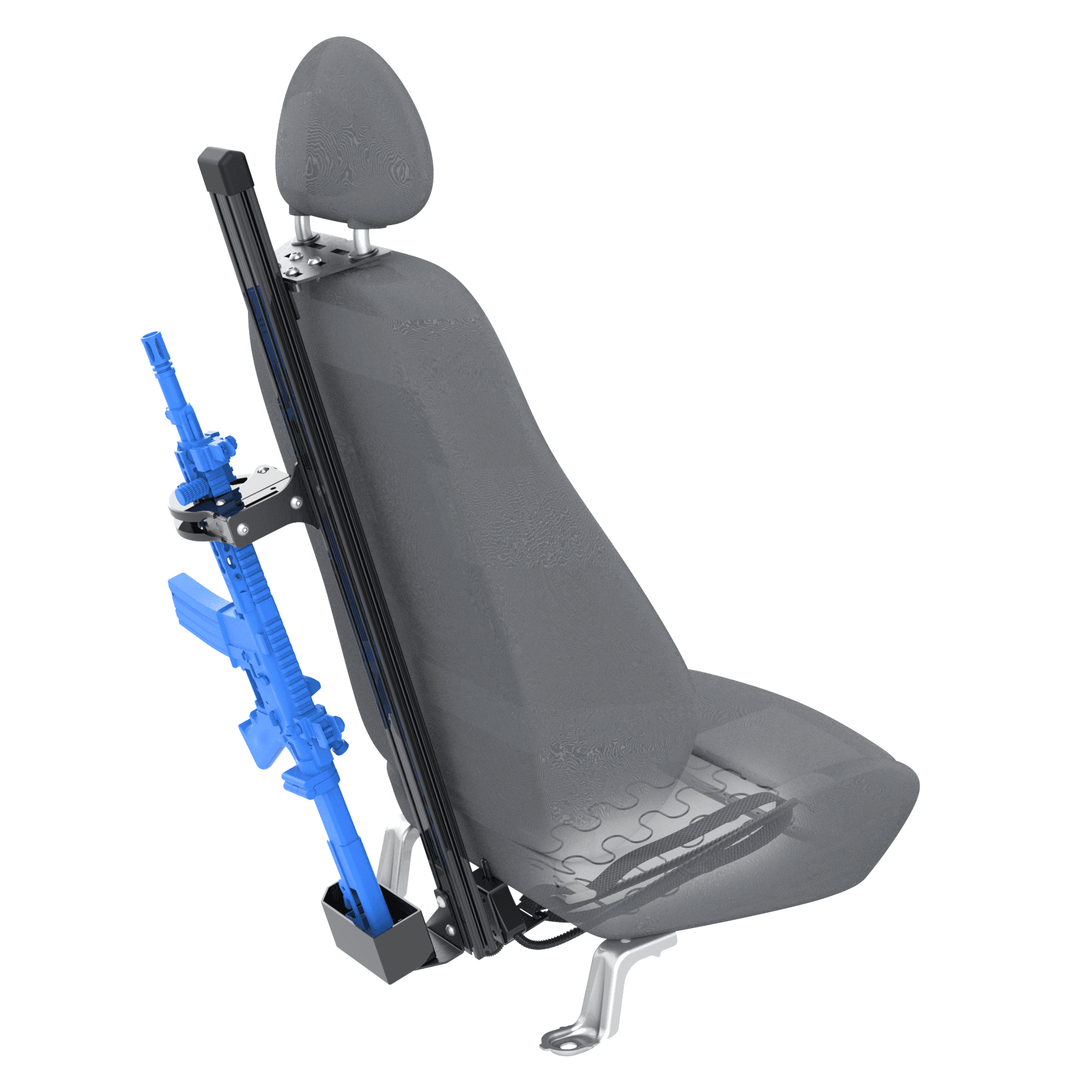 Headrest mount installed behind a patrol seat